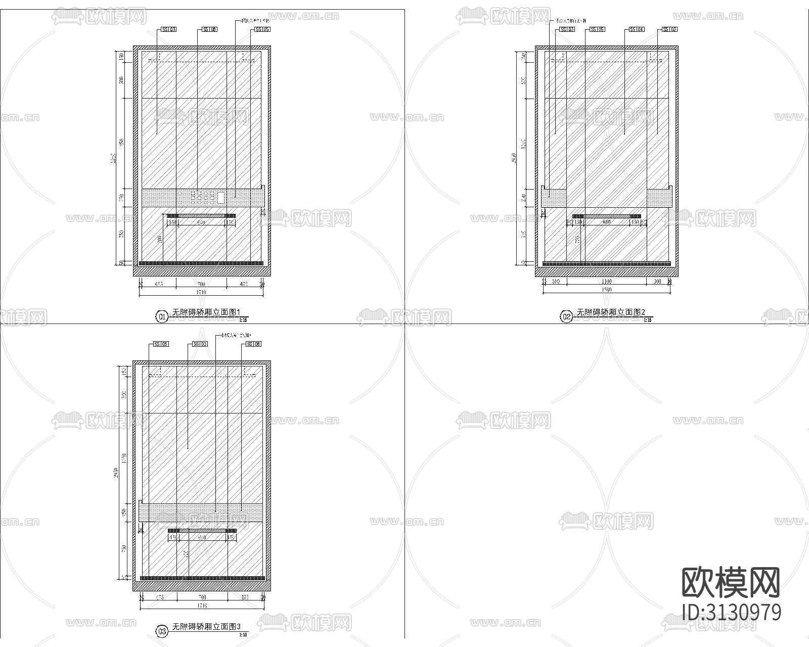 客用电梯、无障碍电梯轿厢cad施工图下载（渲染图4）