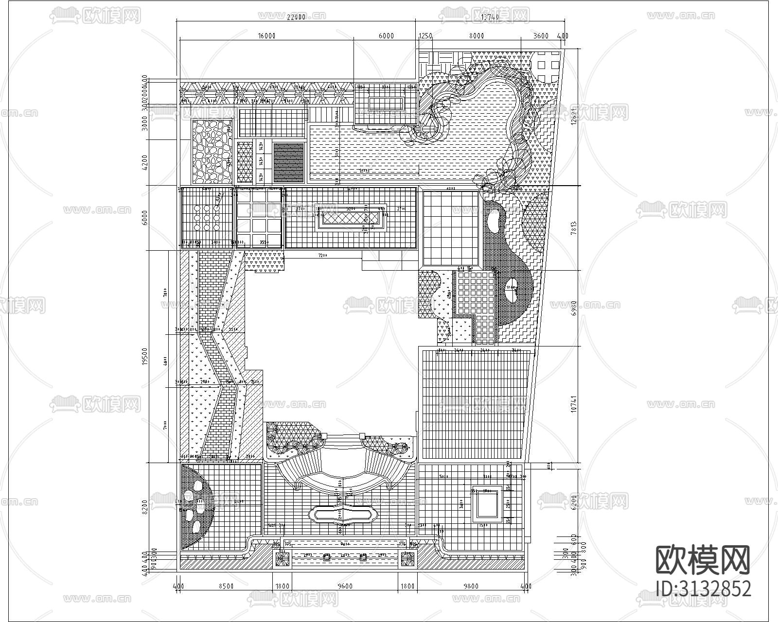 新中式别墅 花园景观cad平面图下载（渲染图2）