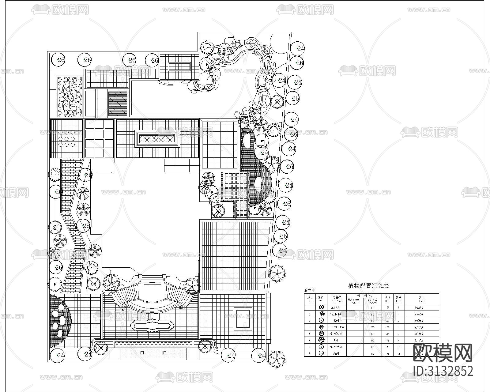 新中式别墅 花园景观cad平面图下载（渲染图5）