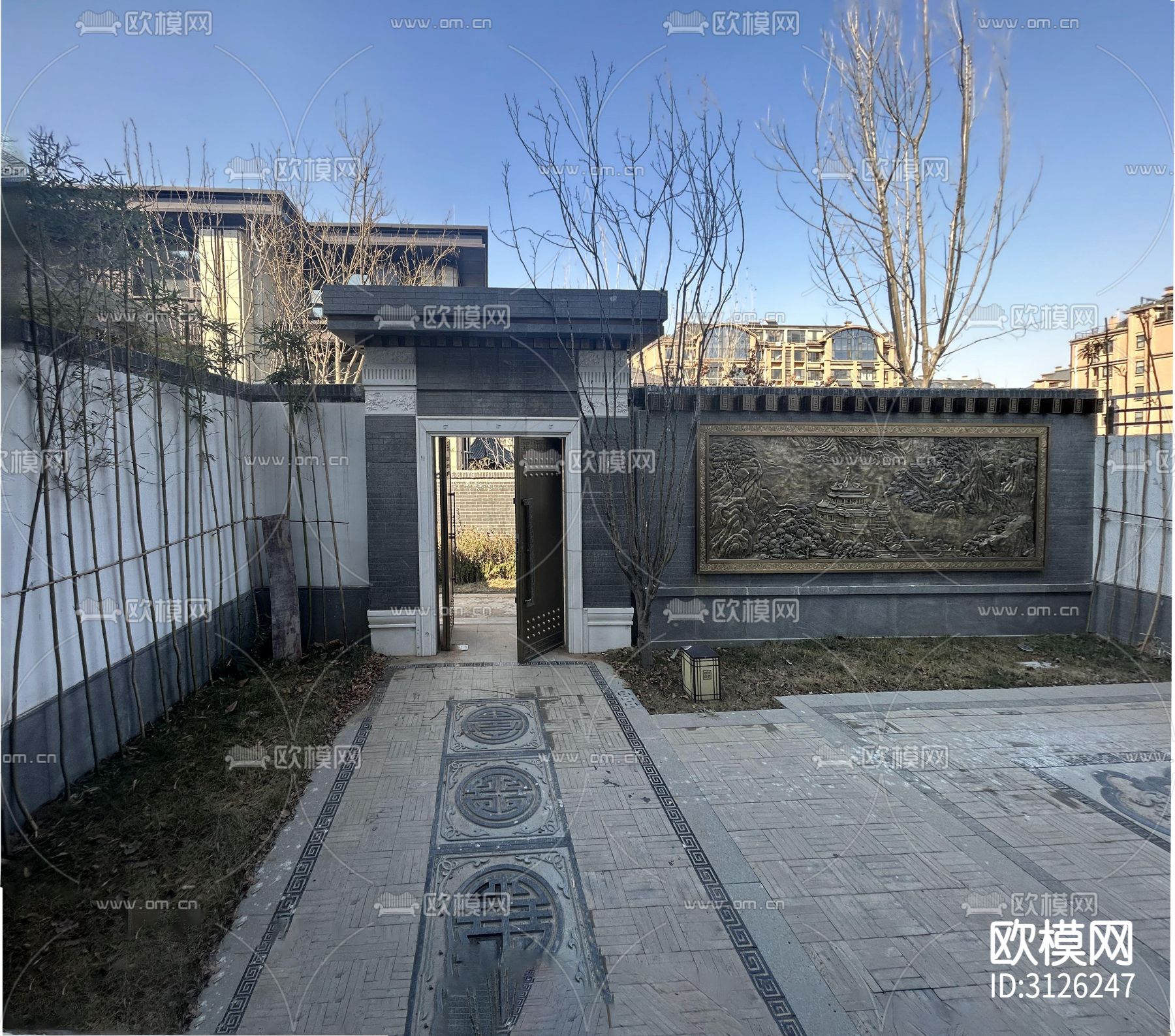 蓝天别墅 中式庭院外景下载