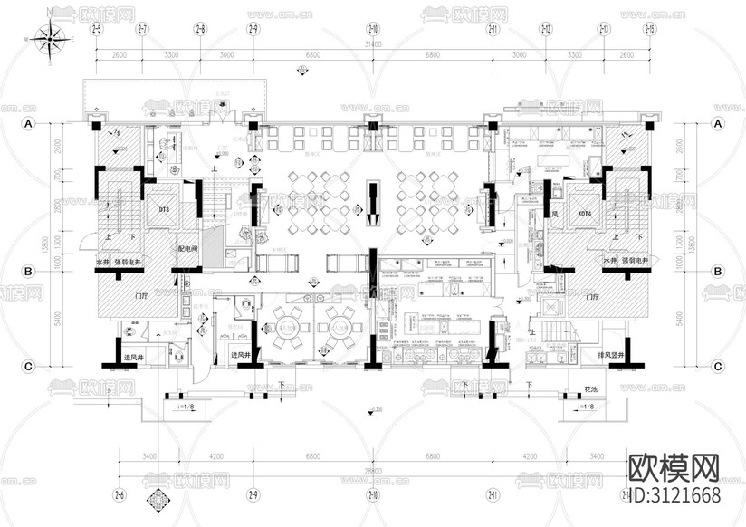 中餐厅 餐厅cad施工图-免费3dmax模型库-欧模网