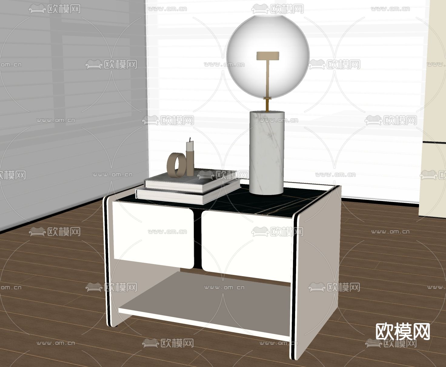现代床头柜su模型下载（渲染图1）