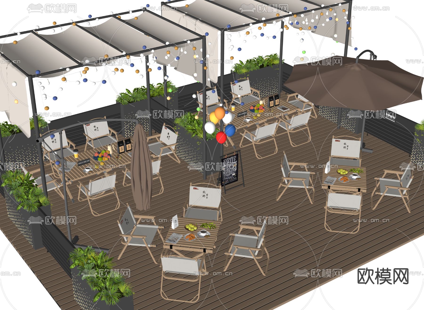 外摆露营桌椅 户外桌椅su模型下载（渲染图1）