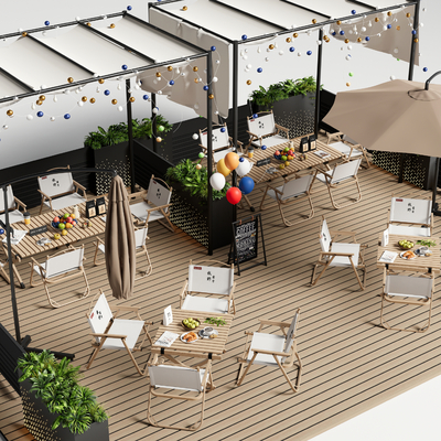  外摆露营桌椅 户外桌椅su模型 