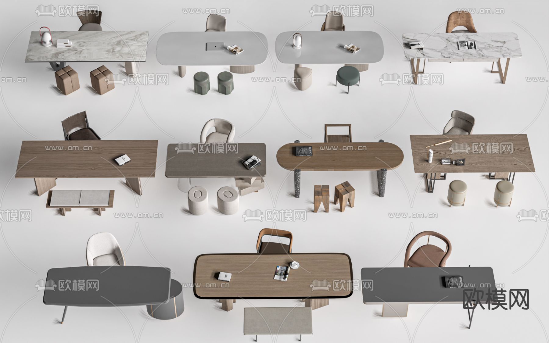 现代书桌椅 办公桌椅 电脑桌su模型下载（渲染图2）