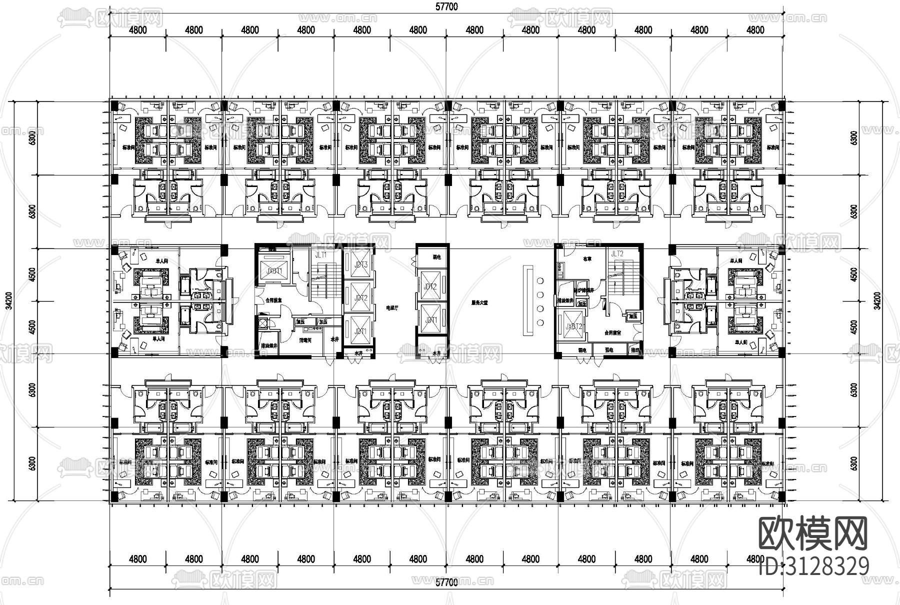 宴会厅 酒店cad平面图下载（渲染图2）