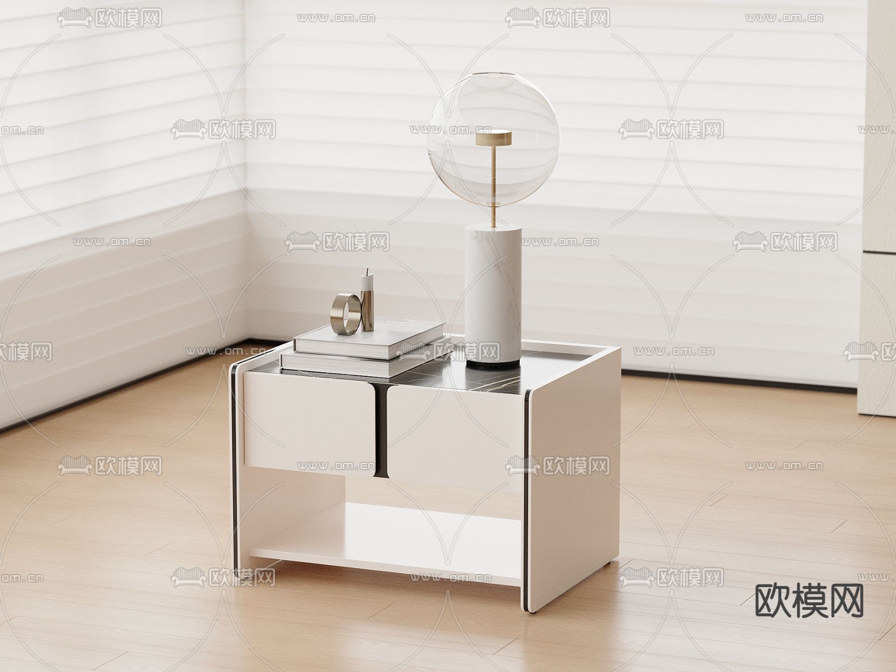 现代床头柜su模型下载（渲染图2）