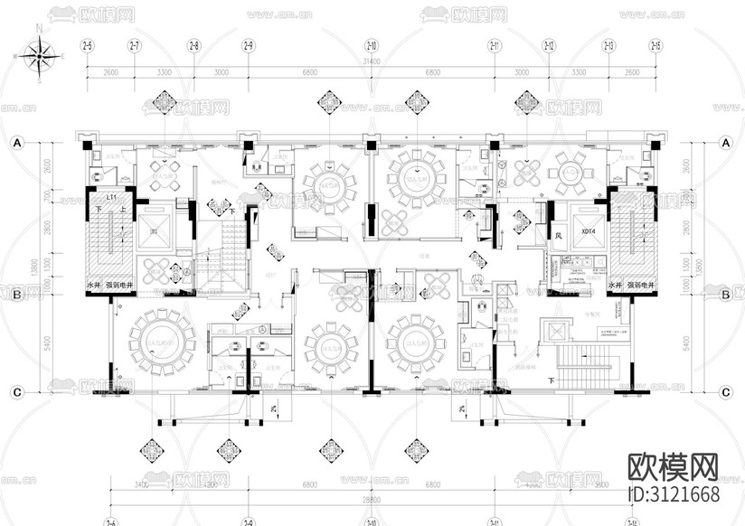 中餐厅 餐厅cad施工图-免费3dmax模型库-欧模网