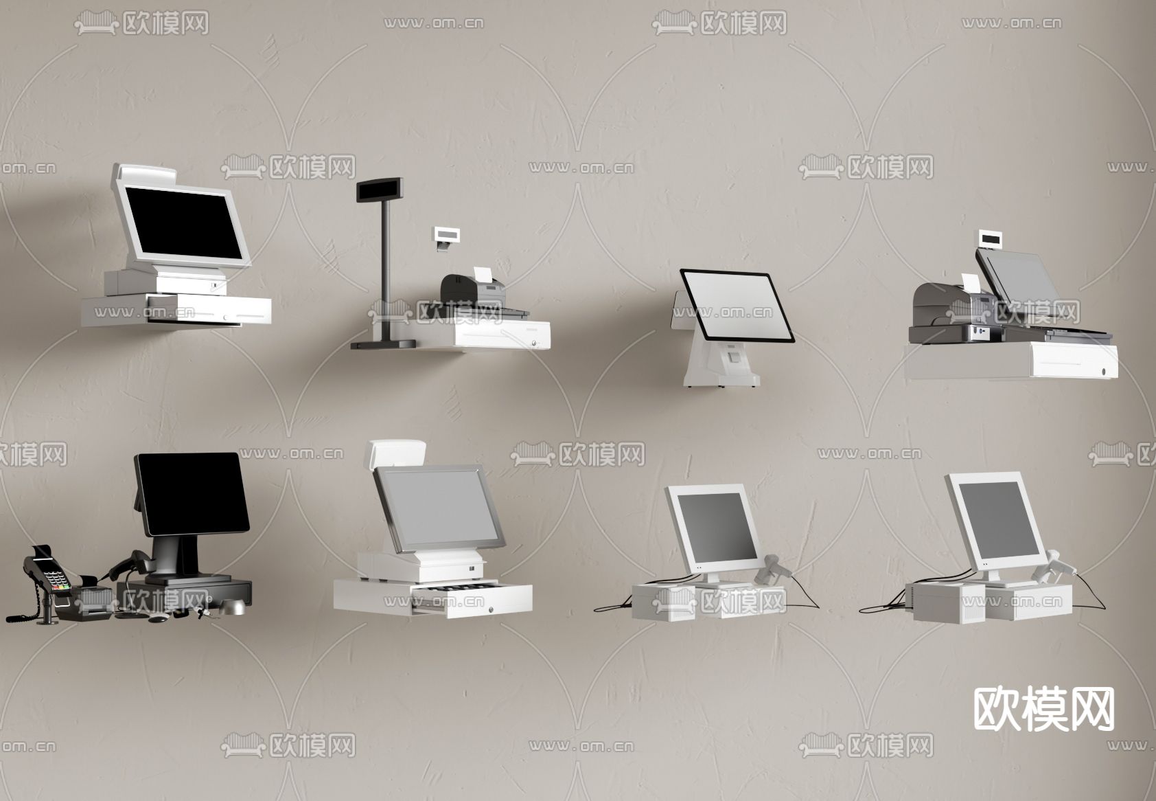 现代收银机 收银台 扫码器su模型下载（渲染图2）