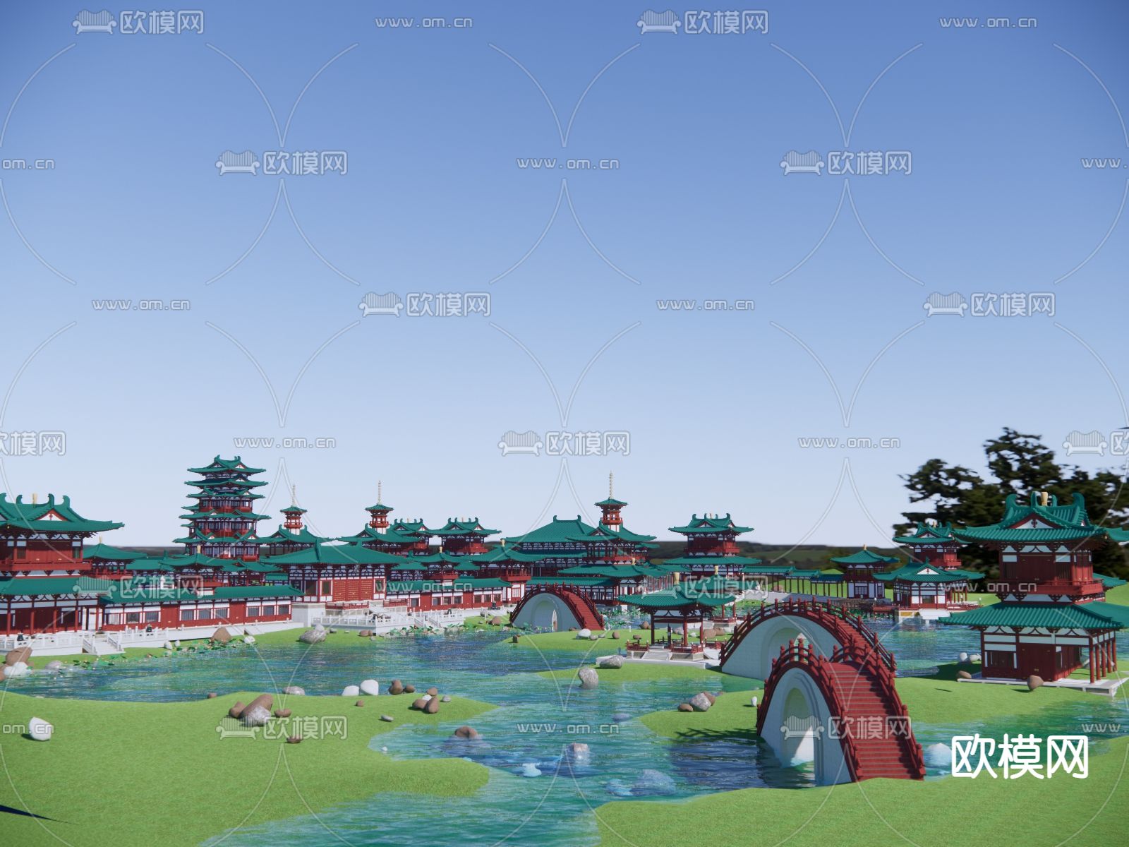 中式古建筑群su模型下载（渲染图3）