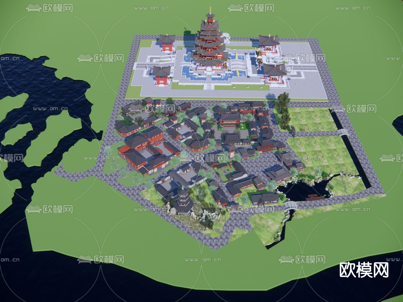 中式古建筑群su模型下载（渲染图2）
