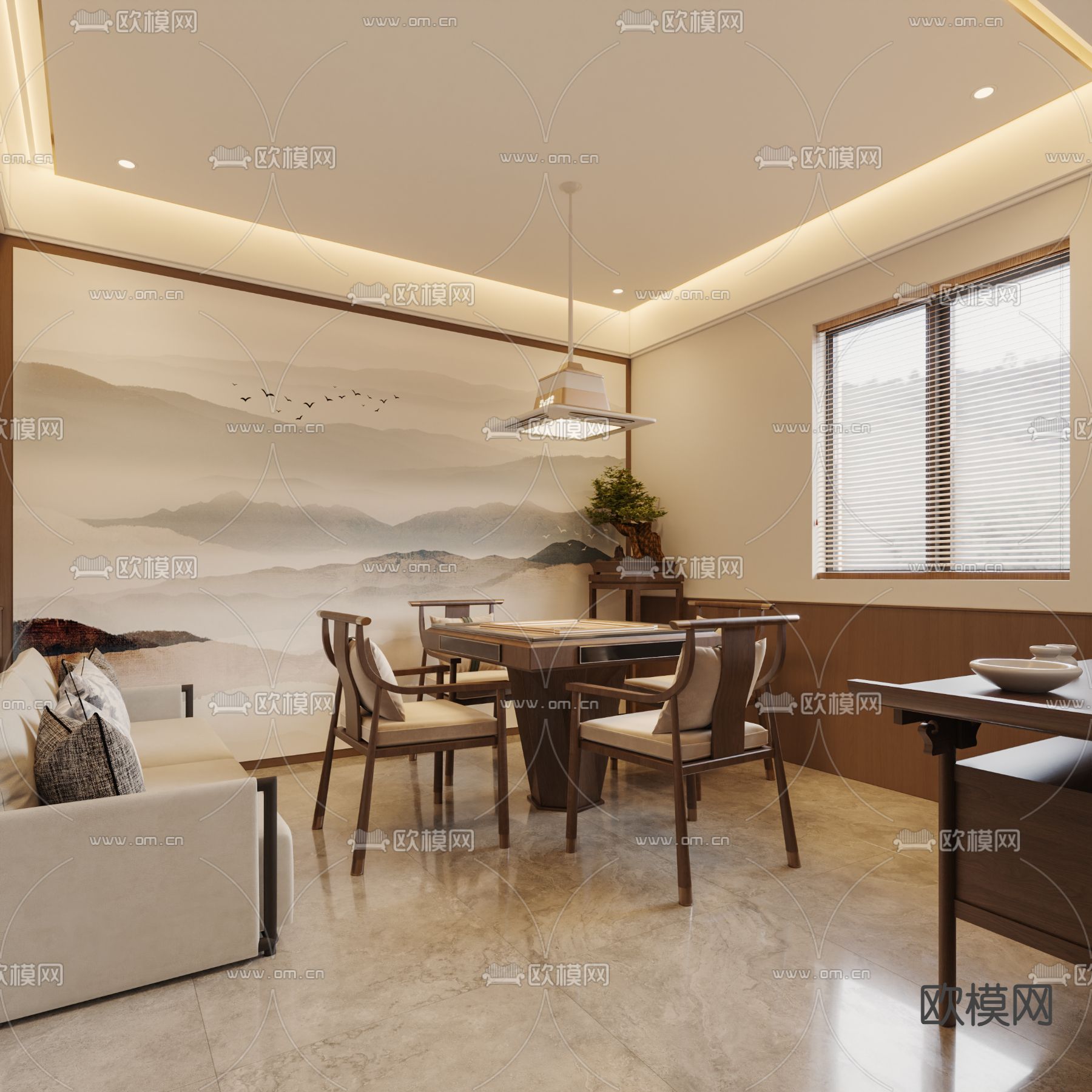 新中式棋牌室 麻将室3d模型下载