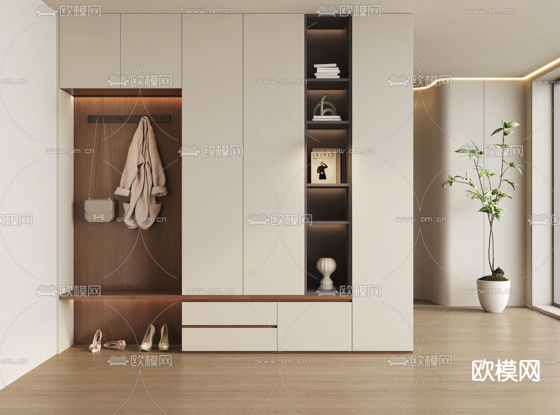 奶油风鞋柜3d模型下载