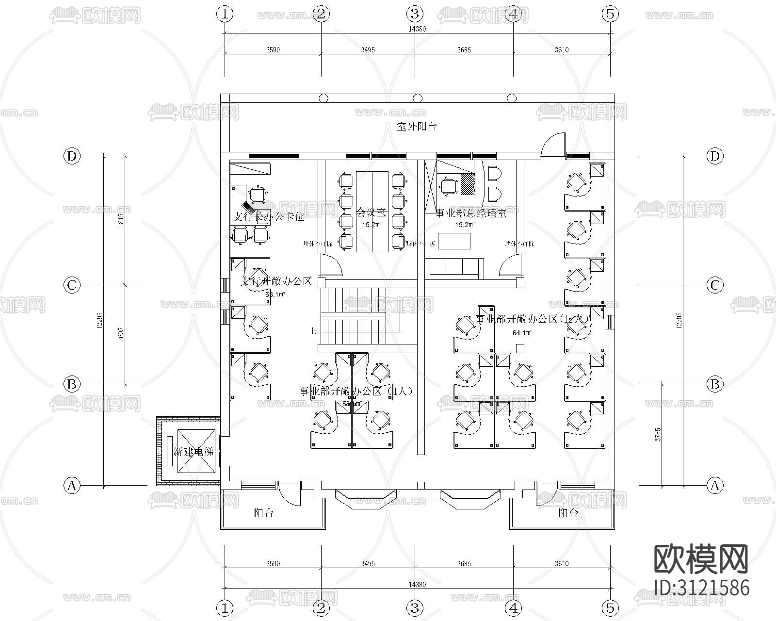银行  办公室内cad施工图下载（渲染图3）