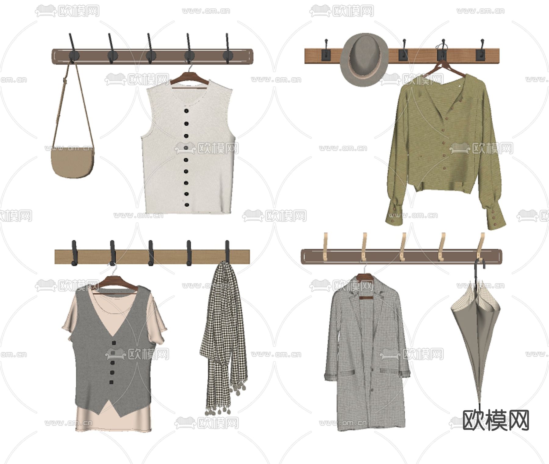 现代衣服挂钩 挂衣钩 衣服 帽子su模型下载（渲染图1）
