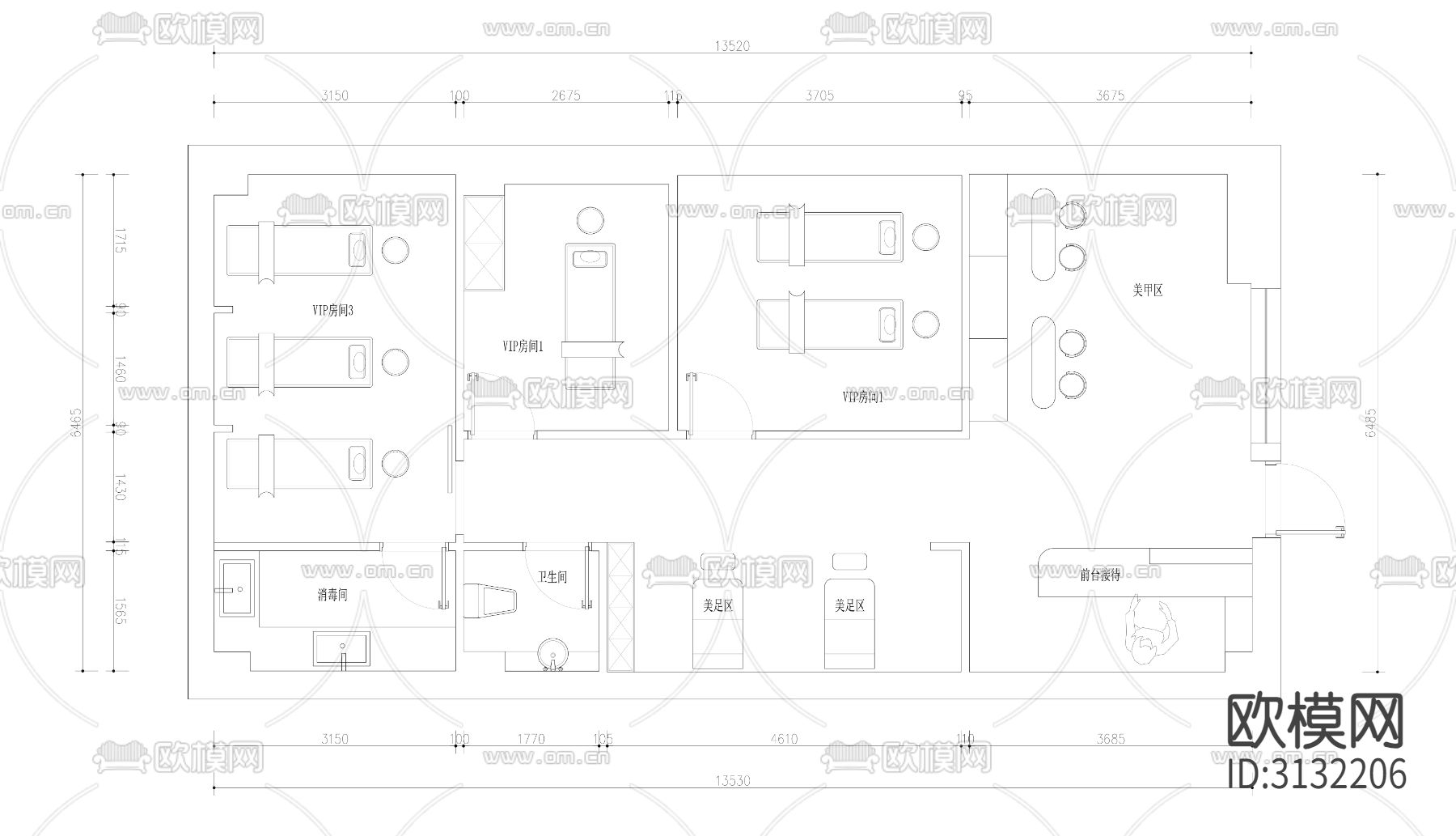 美容美甲cad平面图下载（渲染图2）