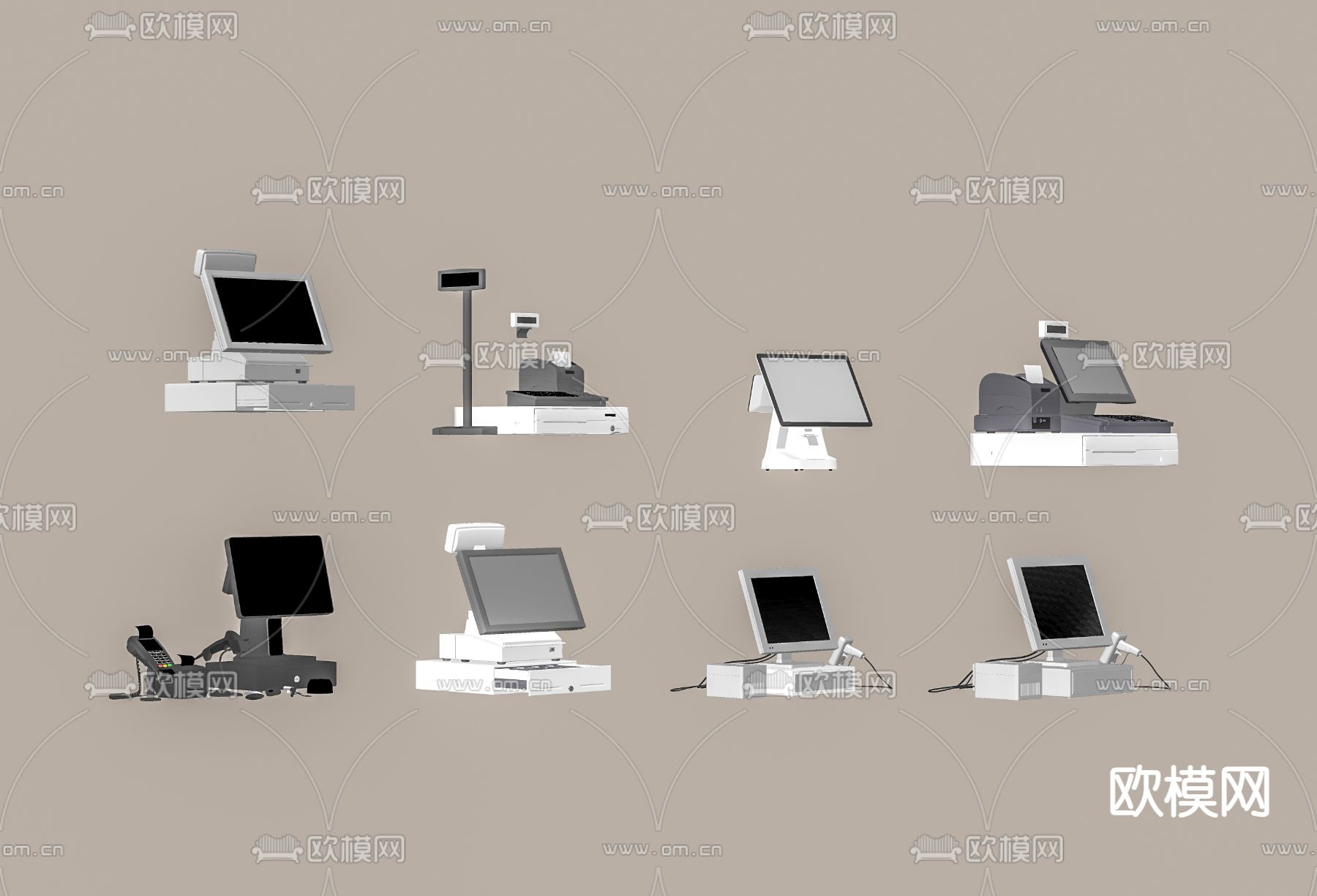 现代收银机 收银台 扫码器su模型下载（渲染图1）