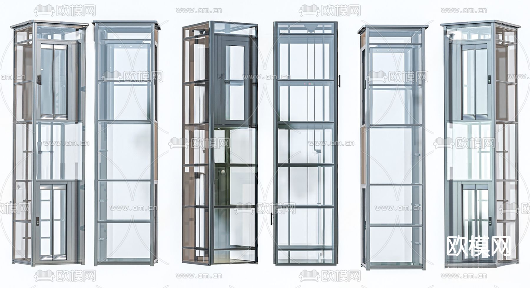 现代观光电梯 钢铁电梯 电梯间su模型下载（渲染图2）