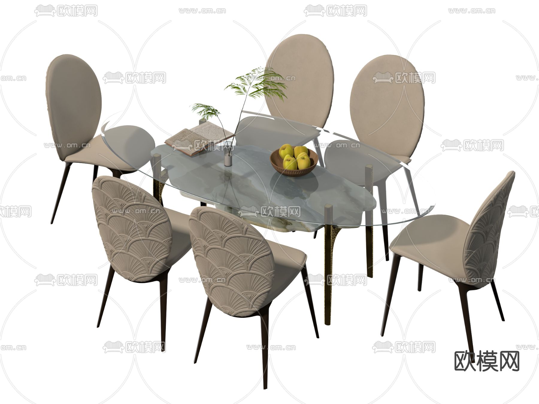 轻奢餐桌椅 椭圆餐桌3d模型下载