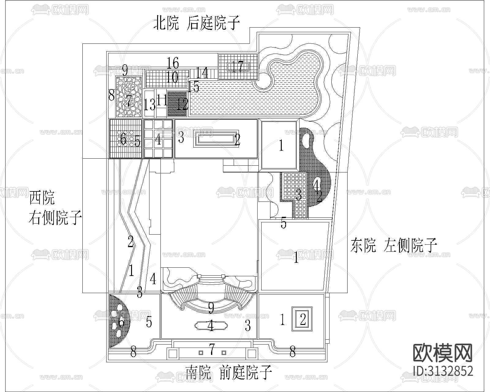 新中式别墅 花园景观cad平面图下载（渲染图6）