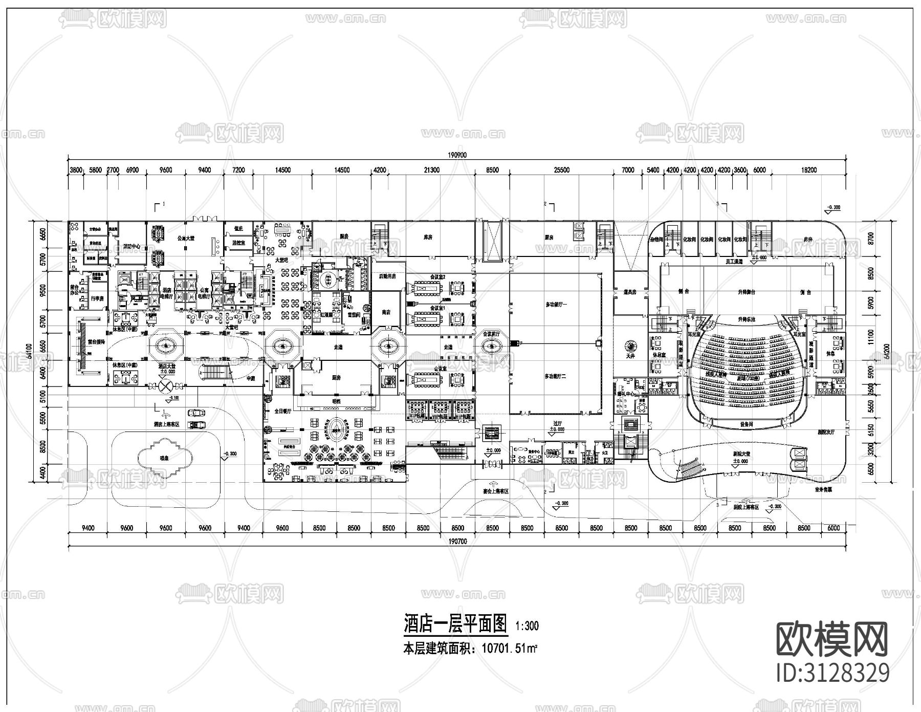 宴会厅 酒店cad平面图下载（渲染图3）