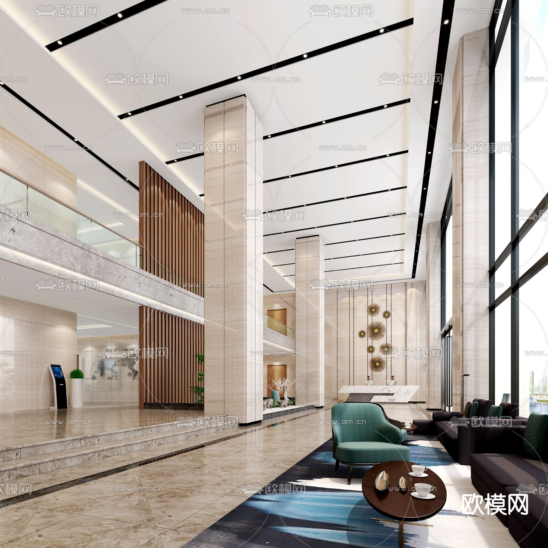 商务大堂 写字楼 办公大堂3d模型下载（渲染图2）