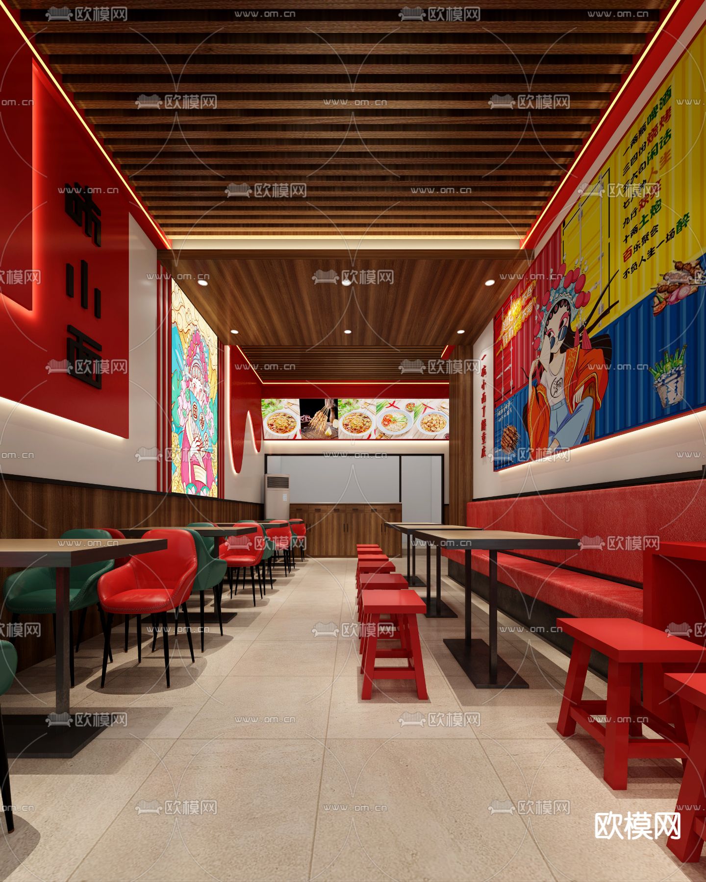 国潮风餐馆 面馆3d模型下载（渲染图2）