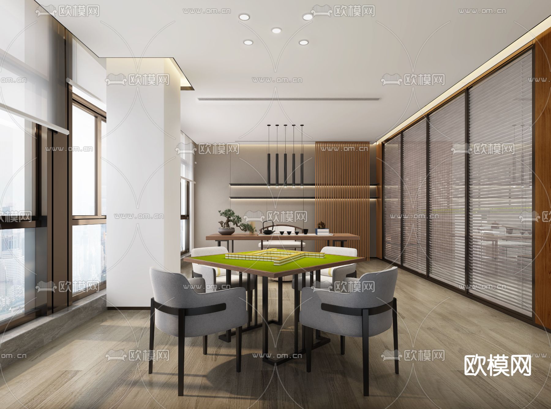新中式麻将房 棋牌房3d模型下载