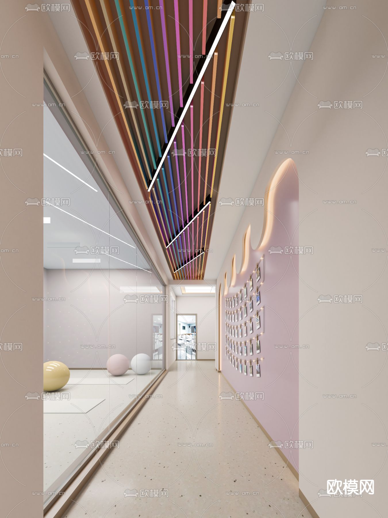 舞蹈教室 瑜伽室 走廊3d模型下载