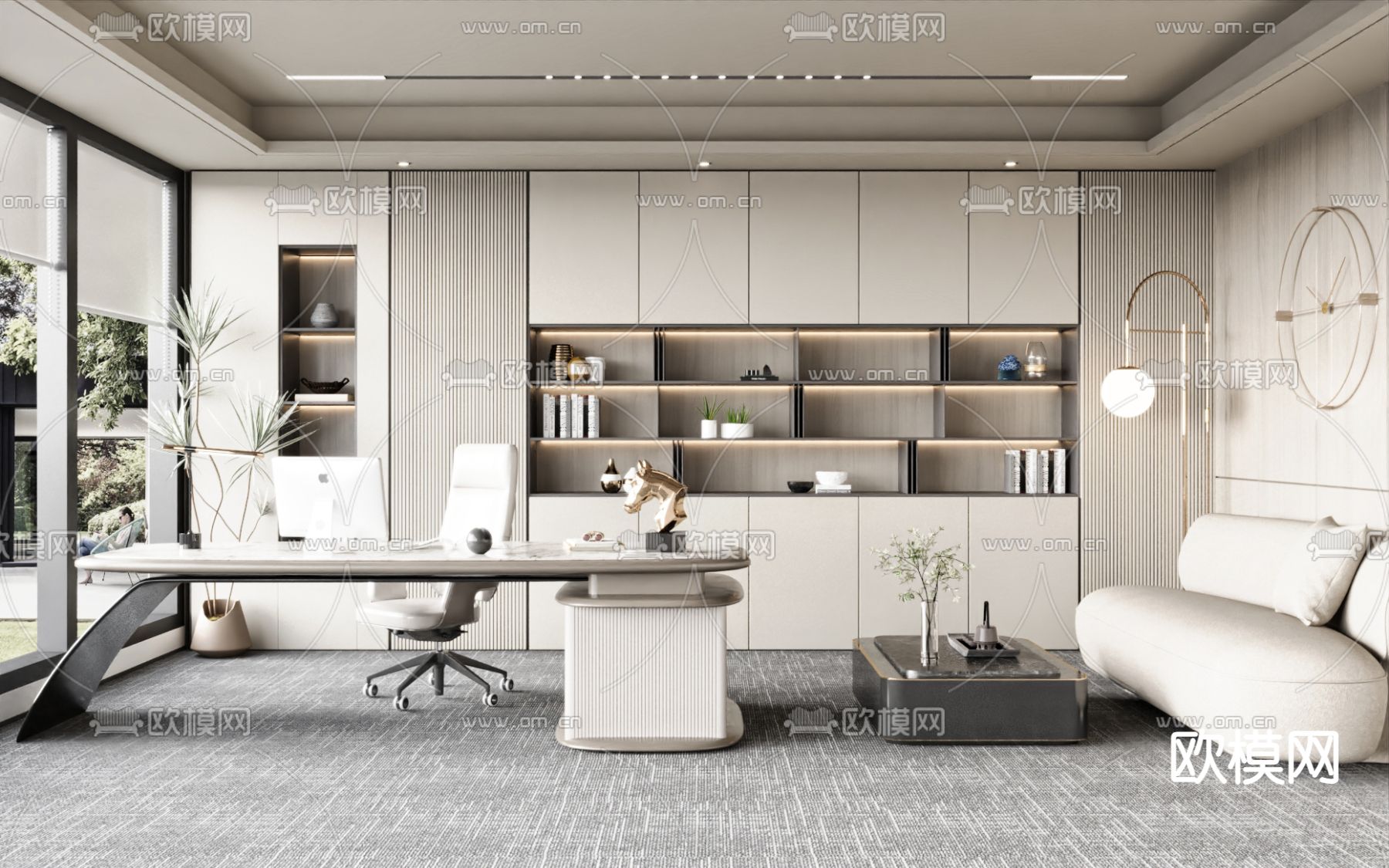 奶油风经理办公室su模型下载（渲染图2）