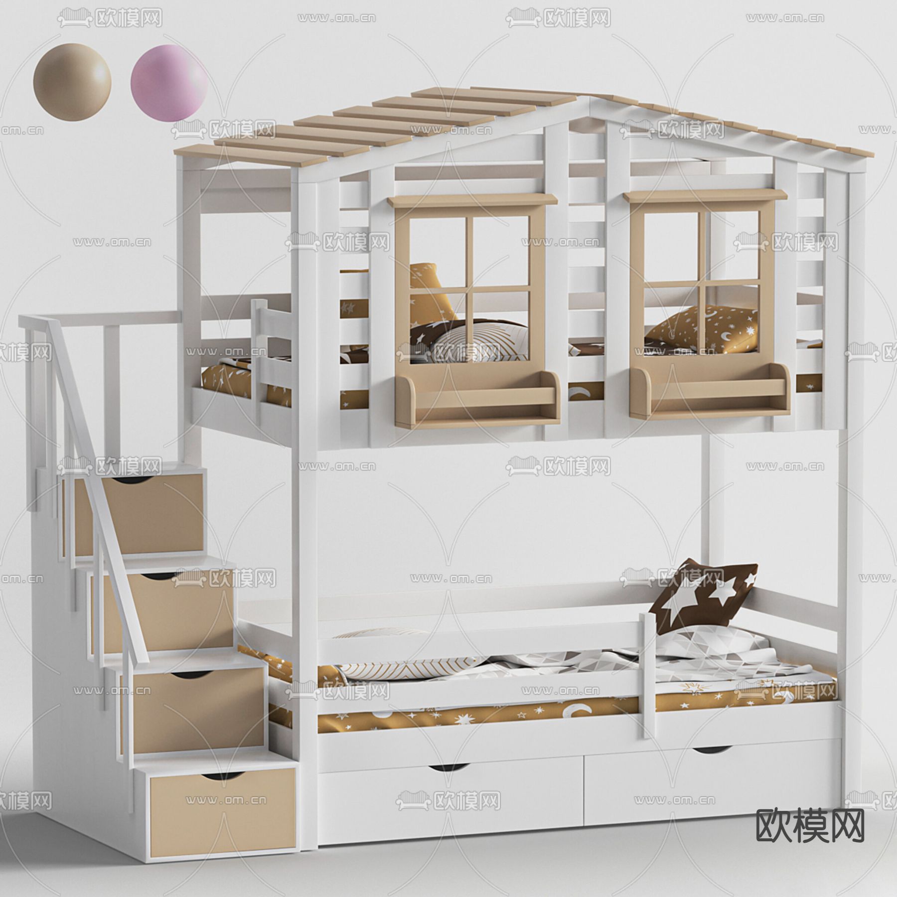 上下铺 儿童床 小孩高低床3d模型下载