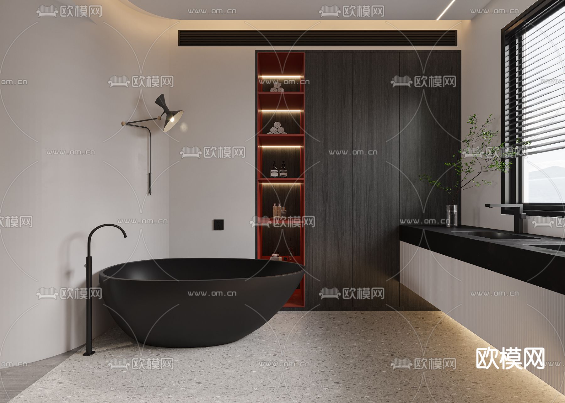 暗黑风卫生间 浴室 洗手间3d模型下载（渲染图1）