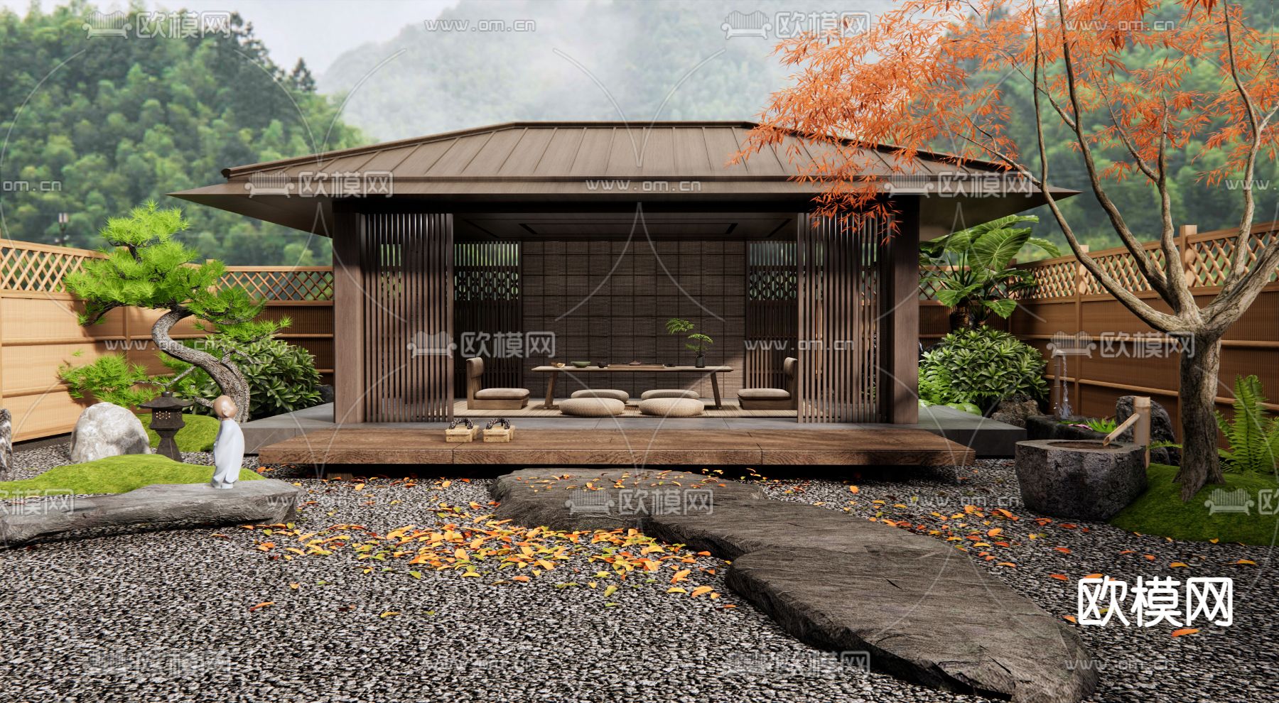 别墅庭院 禅意花园3d模型下载