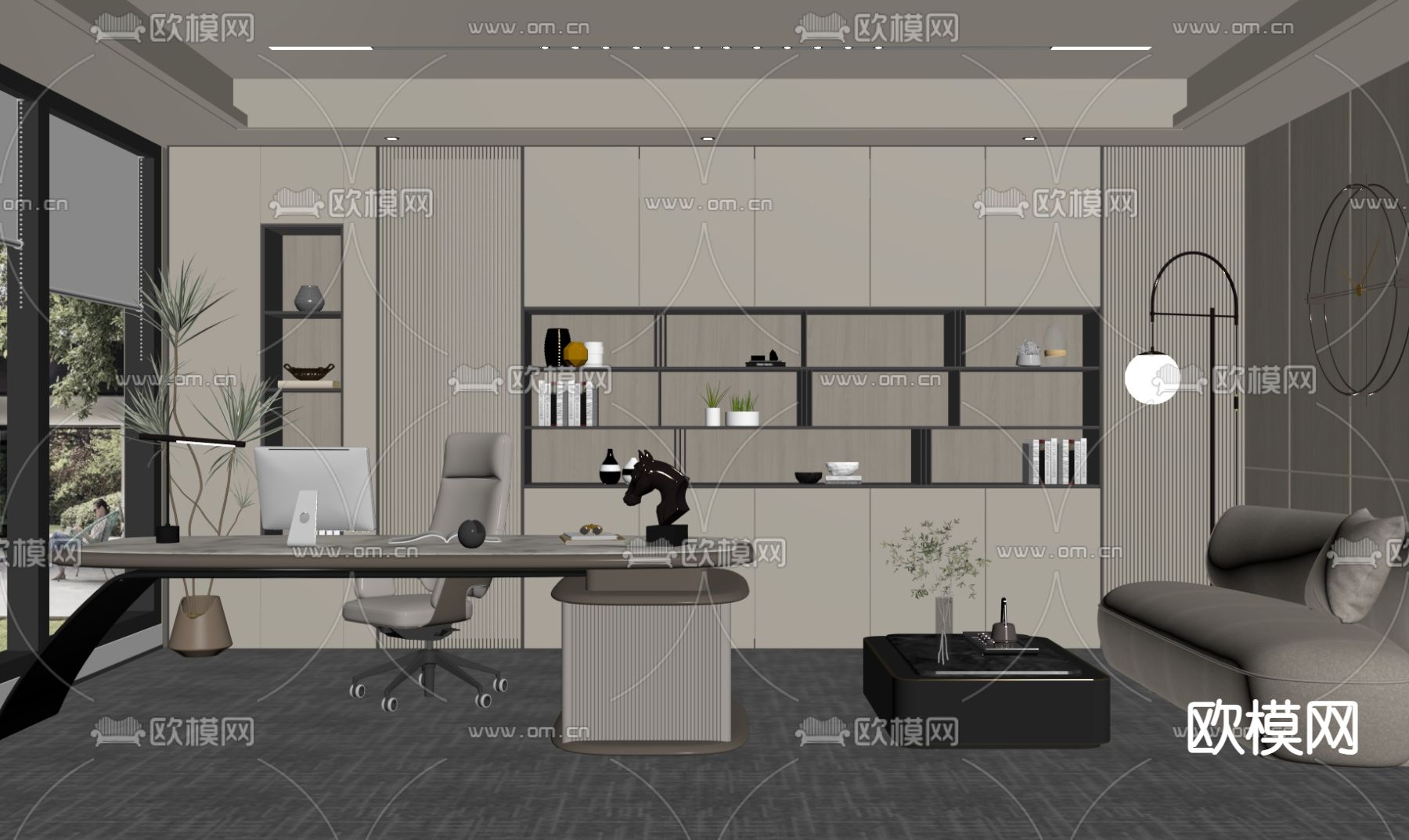 奶油风经理办公室su模型下载（渲染图1）