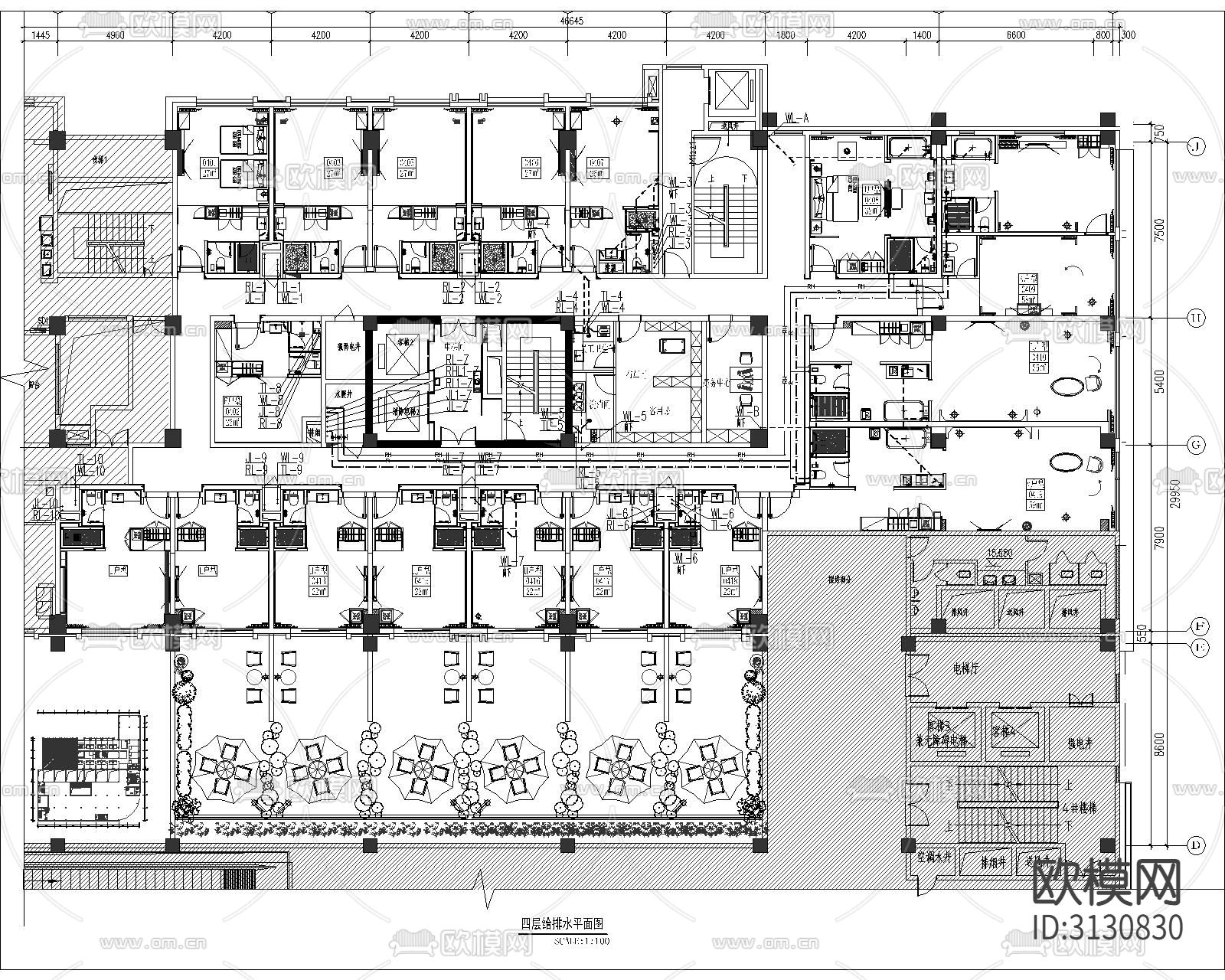 酒店给排水cad施工图下载（渲染图5）