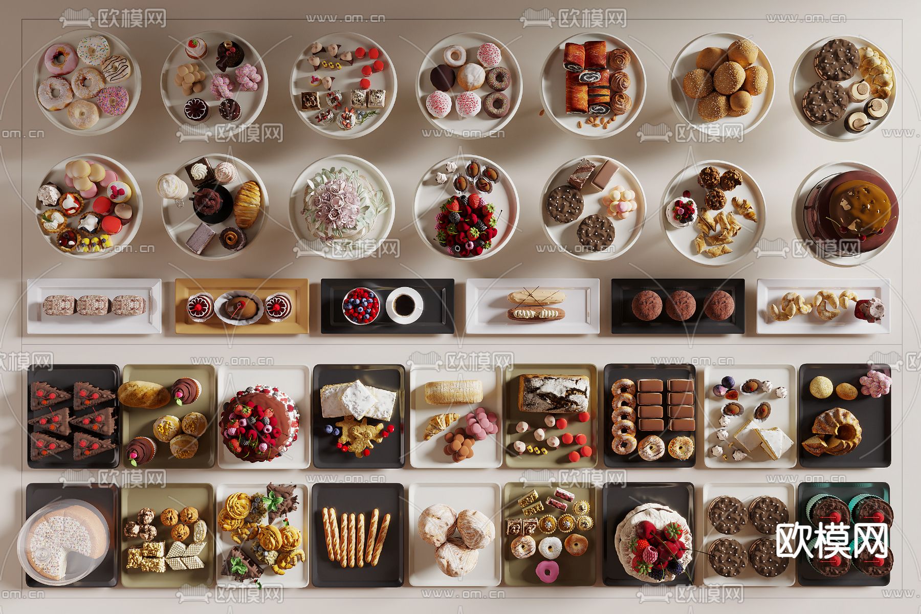 甜品 茶点 点心 面包 水果餐具su模型下载（渲染图2）