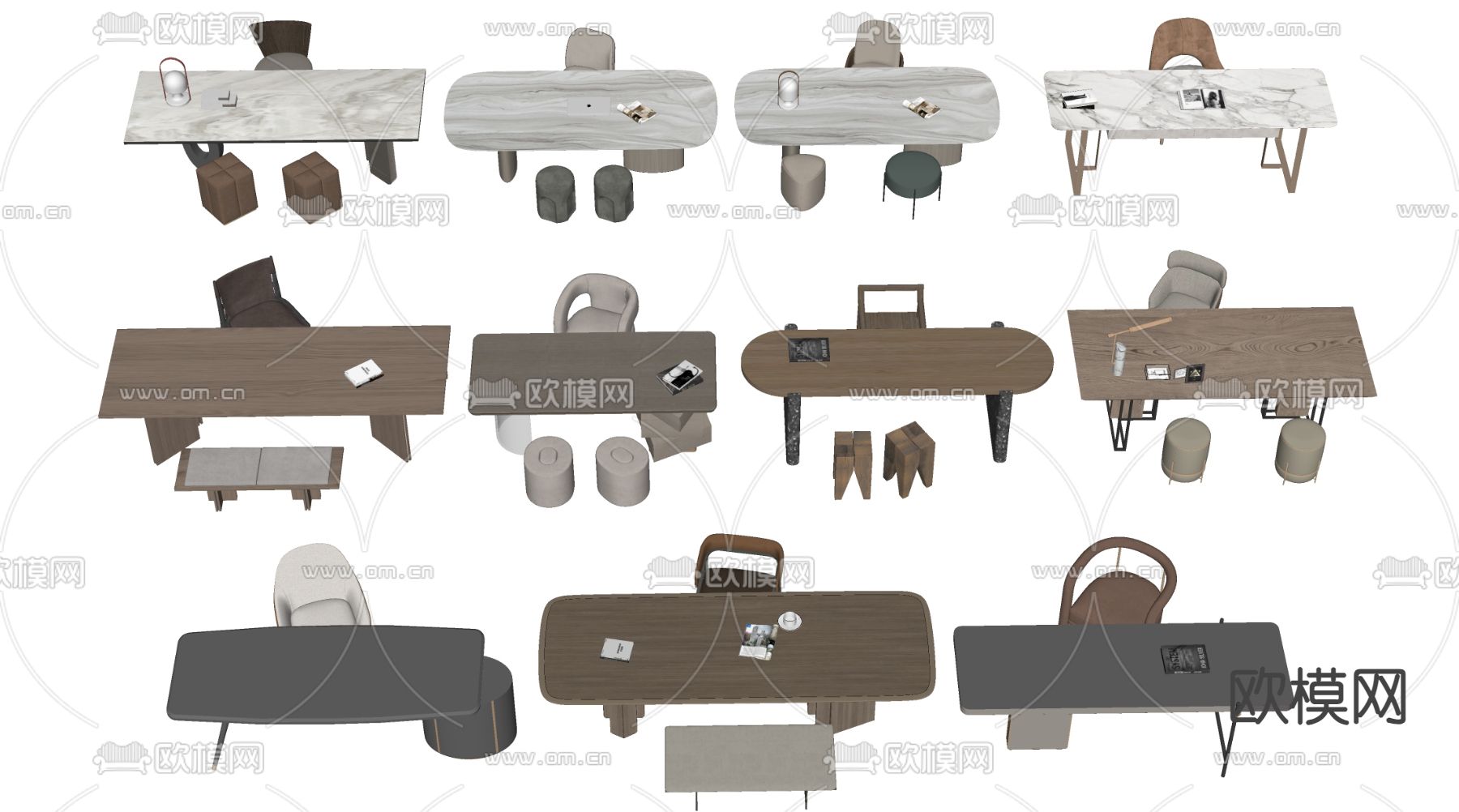 现代书桌椅 办公桌椅 电脑桌su模型下载（渲染图1）