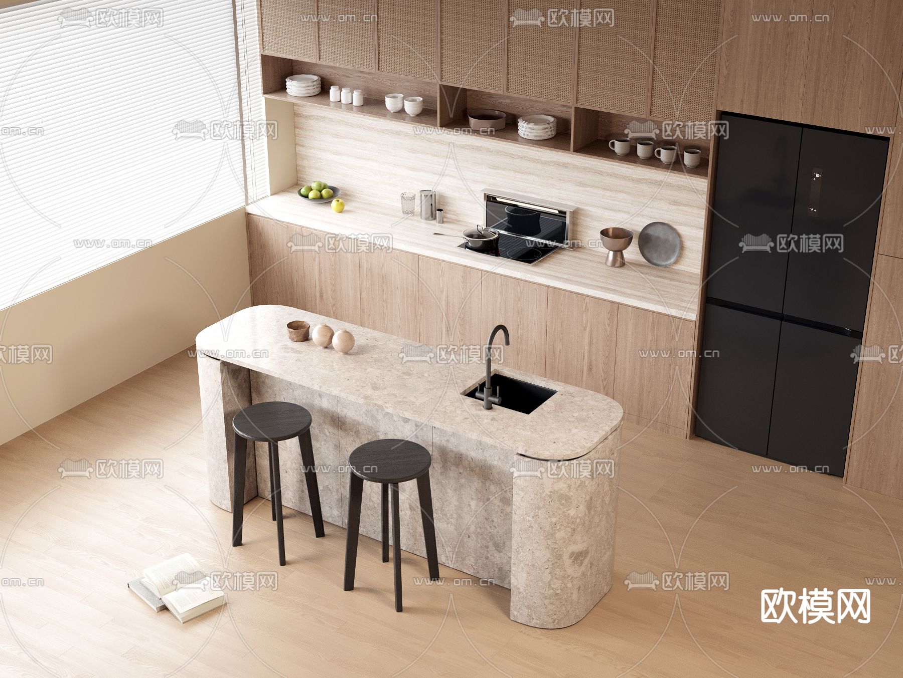 中古风吧台 餐边柜3d模型下载