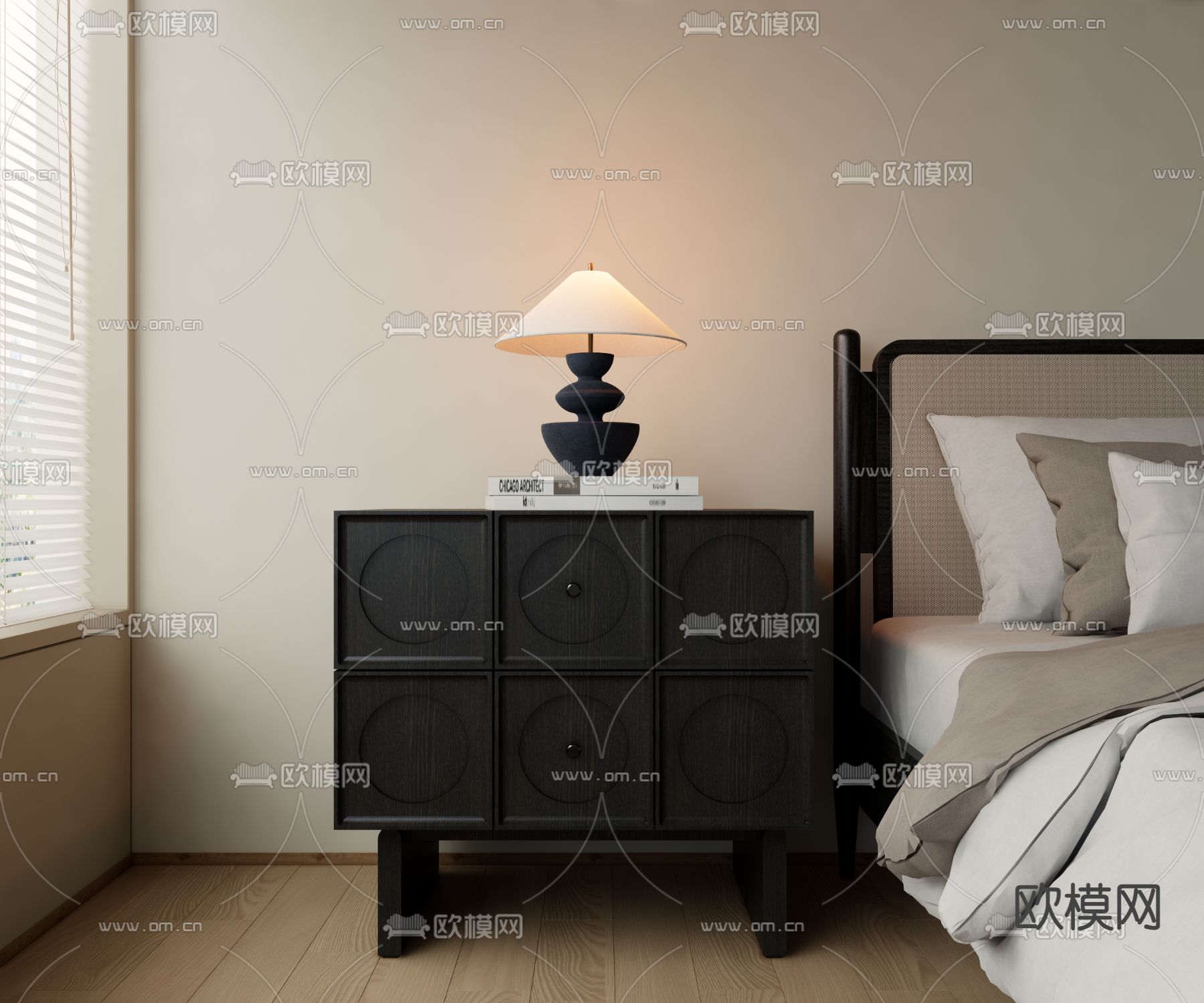 侘寂风床头柜su模型下载（渲染图2）