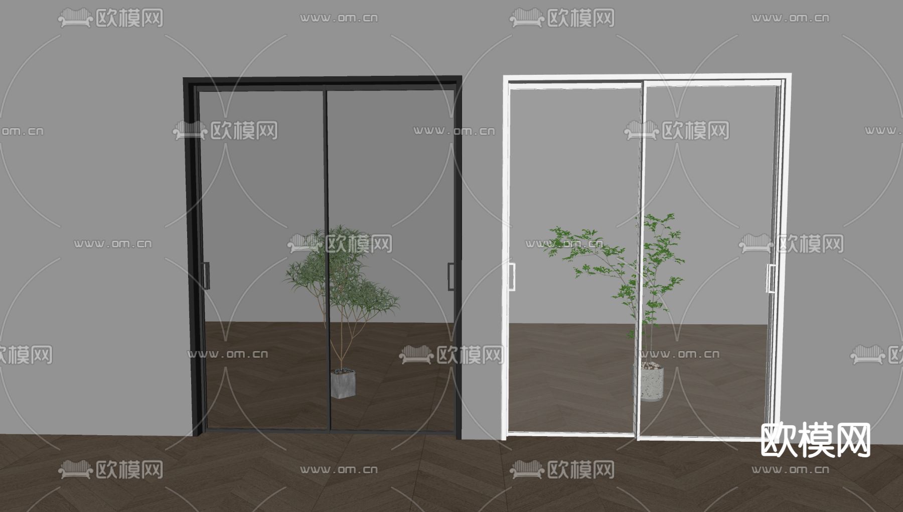 现代推拉门 玻璃门 滑门su模型下载（渲染图1）