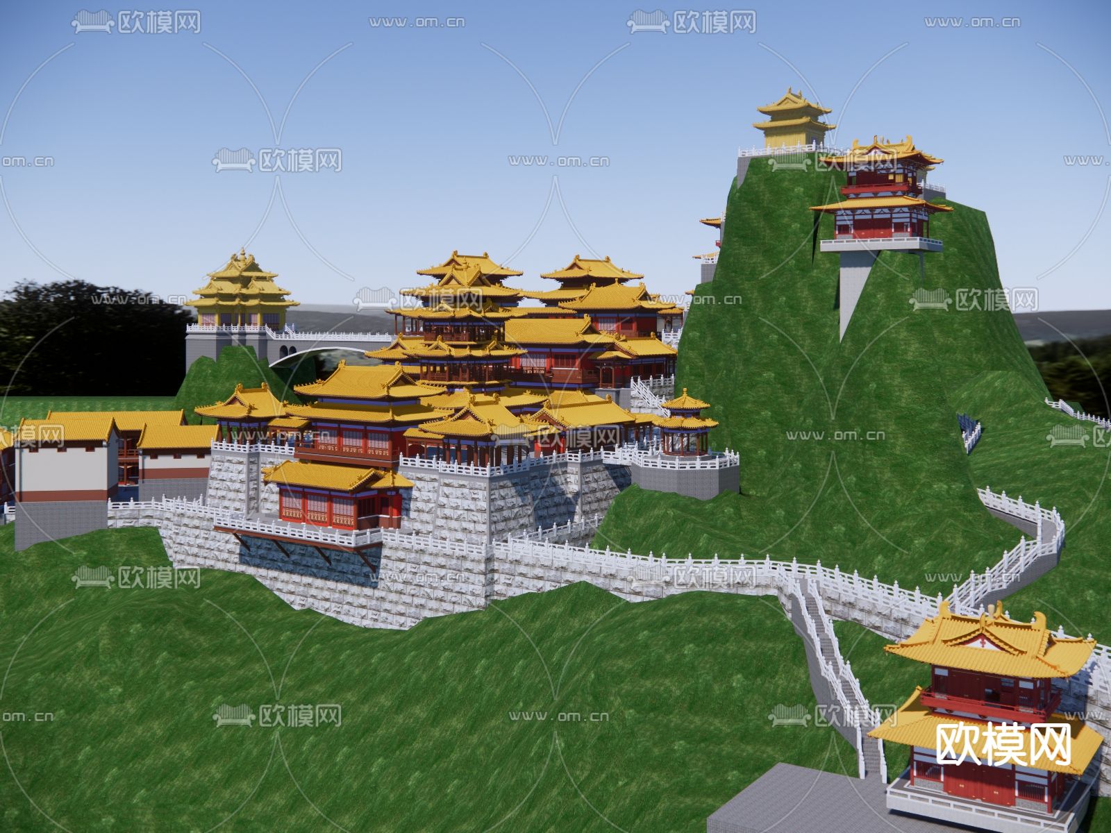 中式古建筑群su模型下载（渲染图3）