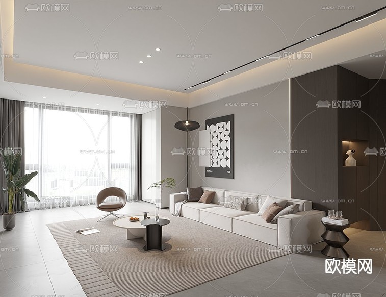现代客厅3d模型下载