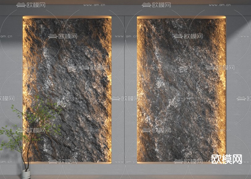 现代毛石背景墙 熔积岩3d模型下载