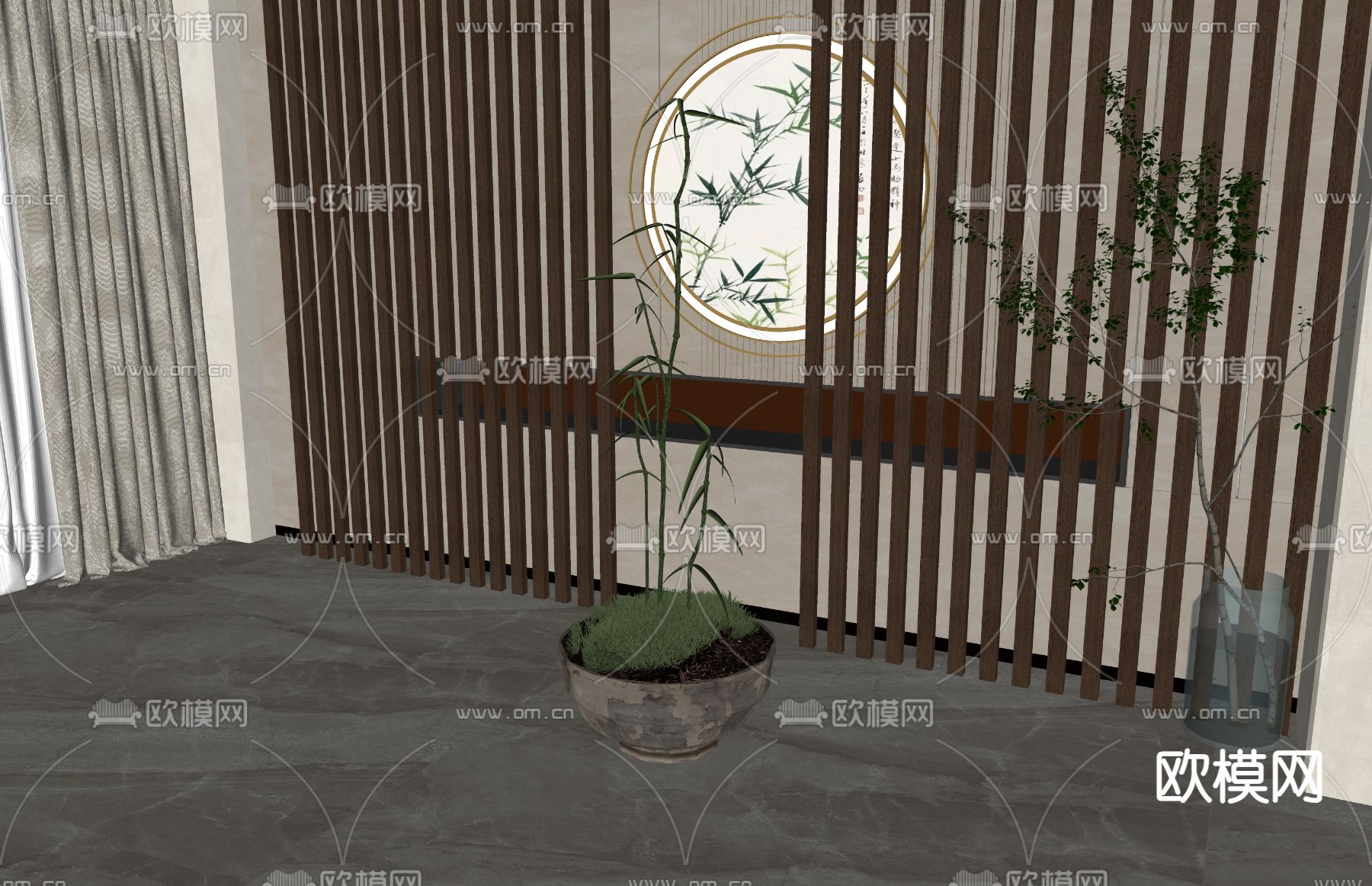 新中式竹子 绿植 盆栽su模型下载（渲染图1）