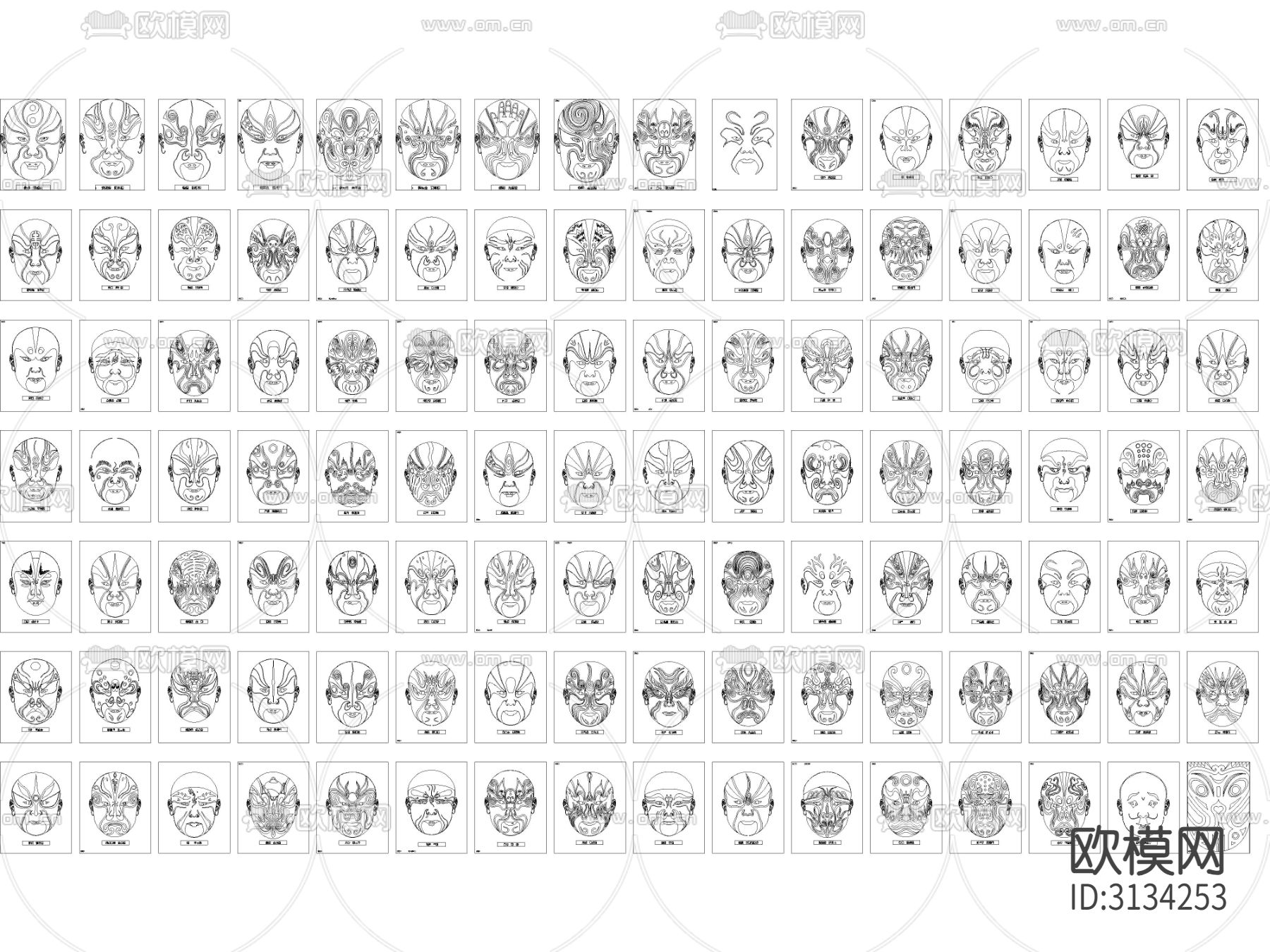 中式京剧脸谱图库 图块 图集cad图库下载