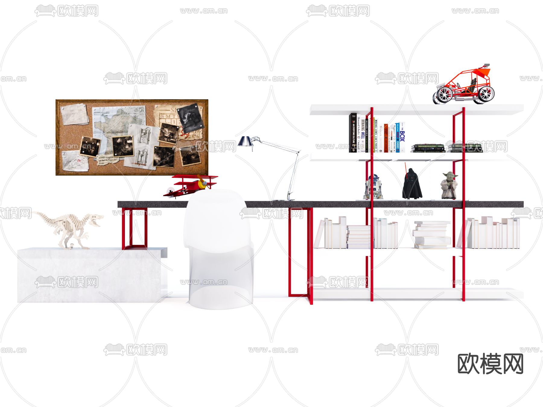 现代书桌椅su模型下载（渲染图2）