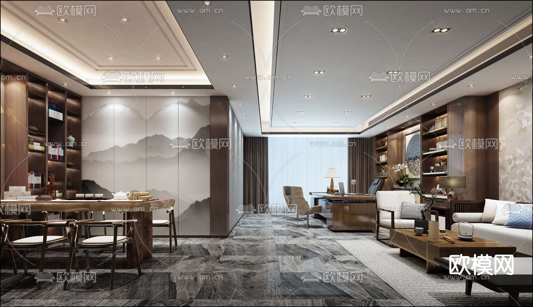 新中式经理办公室3d模型下载_ID15147393_3dmax免费模型-欧模网