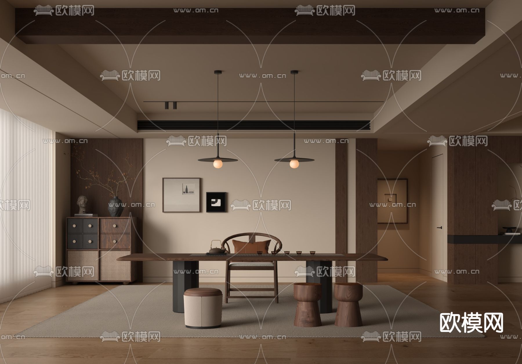 中古风书房su模型下载（渲染图2）