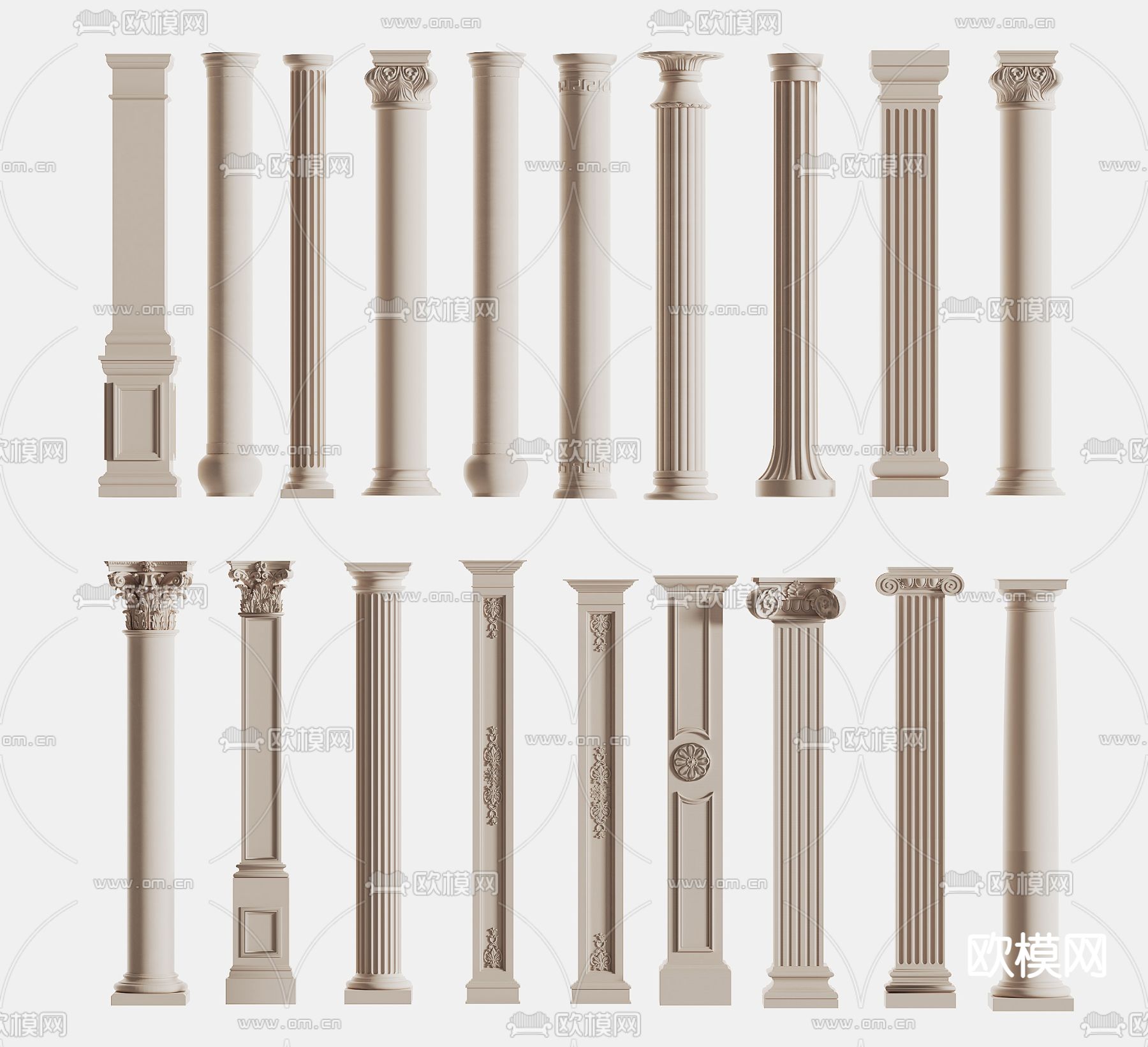 欧式雕花 腰线 石膏柱子 圆柱3d模型下载