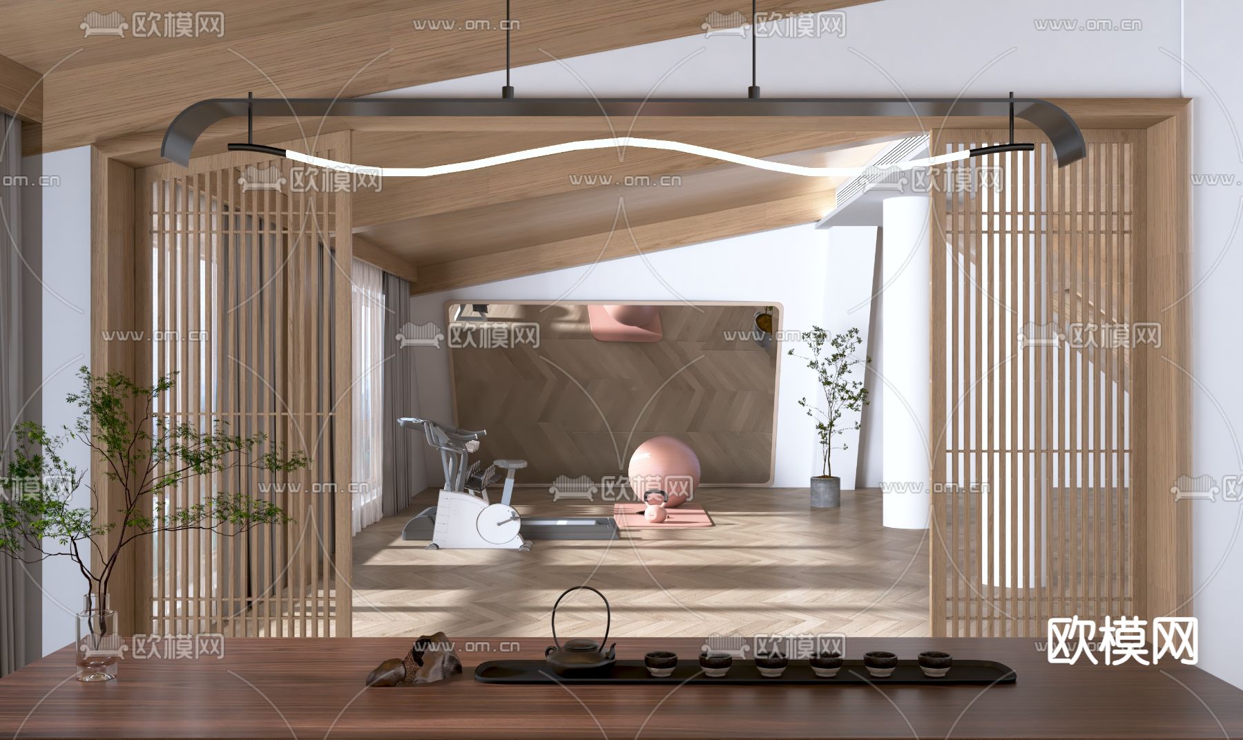 家居健身房 品茶室 休闲室3d模型下载（渲染图1）